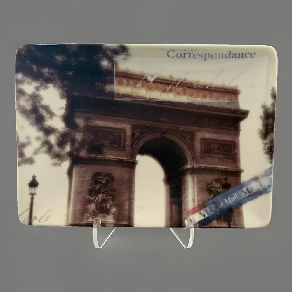 VTG Restoration Hardware Set 3 Paris Postcard Ceramic Trinket Appetizer Plate